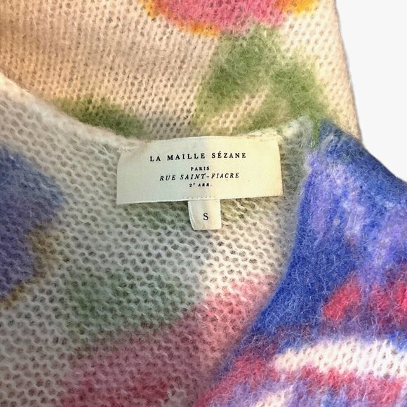Sezane Teresa Cardigan Sweater Size S Cream Floral Reversible Kid Mohair Wool - Picture 7 of 9